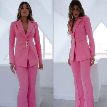 Elegant Women Jacket Pants Suits One Button Applique Blazer Casual Office Lady 2 Pieces Set Custom Made