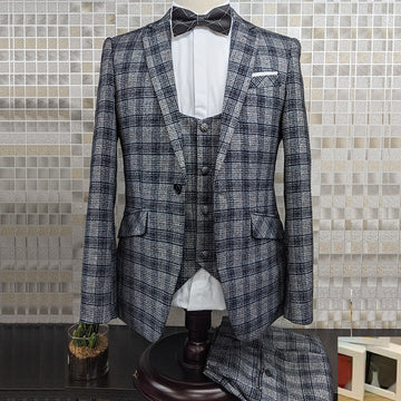 Traje a cuadros para hombre, traje de diseño para novio, traje de 3 piezas para caballero.