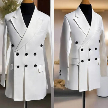 Elegante blazer blanco cruzado para hombre | Diseño elegante con solapas de pico | Perfecto para negocios, fiestas y eventos especiales