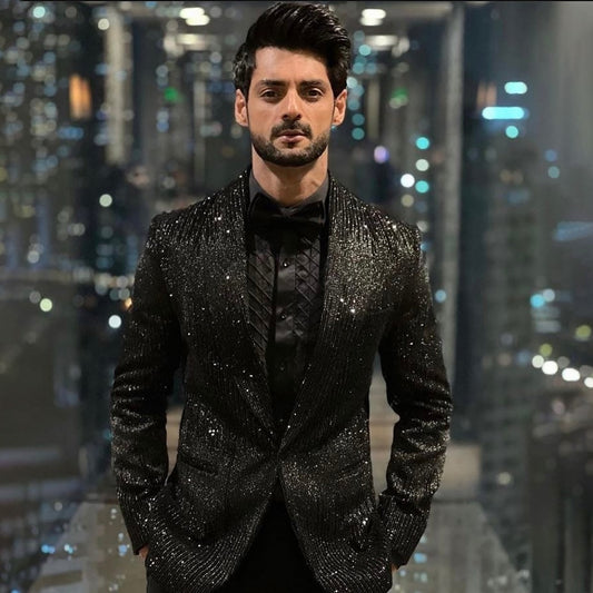 Fashion Black Shine Wedding Men's Suit New Fit Slim One Coat Gentleman Party Tailor-Made Groom Formal Occasions Customized