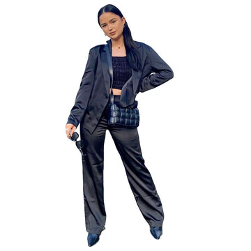 Black Women Pants Suits For Wedding Leisure Satin Silk Mother of the Bride Suit Evening Party Tuxedos Formal Wear 2 Pcs