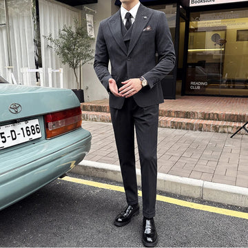 Traje clásico de moda para hombre, 3 piezas (blazer, chaleco y pantalones), corte entallado, formal, de negocios, para boda, informal.