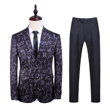 Traje informal con estampado de letras para hombre, conjunto de 2 piezas, esmoquin para padrino de boda, traje ajustado para novio