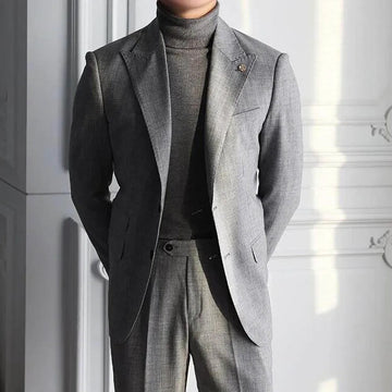 Men Suits Gray Peak Lapel Single Breasted Blazer Smart Casual Wedding Tuxedo Custom Male Suit Slim Fit 2 Piece