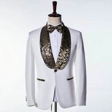 Costumes pour hommes à la mode, veste slim fit, garçons d'honneur, imprimé doré, revers, soirée, smoking, meilleur homme, blazer, costumes de mariage pour hommes, 1 pièce