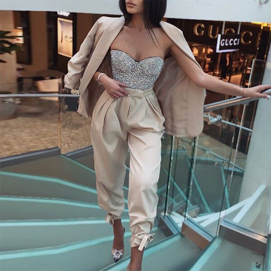 Ensemble 2 pièces pour femme, pantalon et blazer, tenue de soirée, de bal, de mariage, smoking