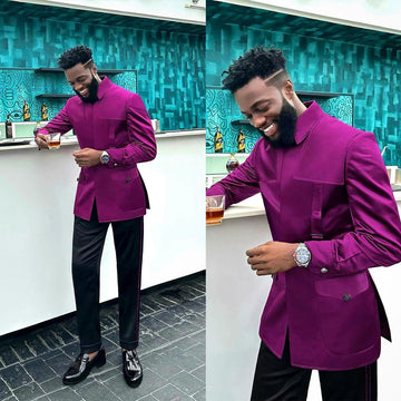 Mejora tu estilo con nuestro elegante traje morado de dos piezas para hombre: ¡perfecto para bodas, fiestas y ocasiones especiales!