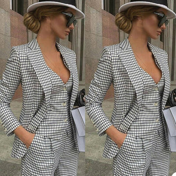 Trajes de pantalón para madre de la novia a cuadros blancos y negros para mujer, esmoquin formal para fiesta de noche, ropa de trabajo formal para boda
