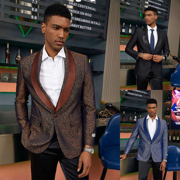 Costume de mariage jacquard floral pour homme, smoking à revers châle, coupe slim, un bouton, ensemble 2 pièces, veste et pantalon, pour le bureau