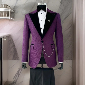 Costume 2 pièces en jacquard fleuri pour homme, coupe slim, en velours, revers pointus, smoking de mariage, sur mesure, veste et pantalon
