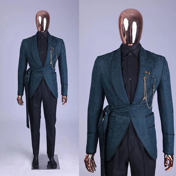 Costume de mariage 2 pièces en jacquard floral pour homme, smoking à revers châle, coupe slim, avec ceinture, tenue de soirée, veste et pantalon