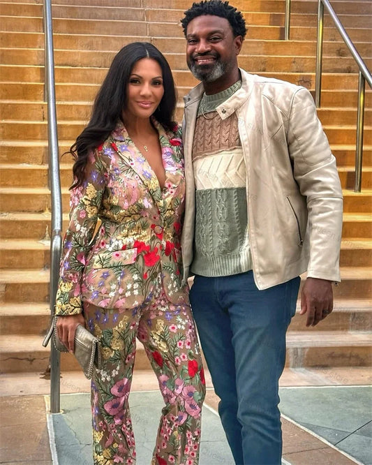 Conjunto de traje y pantalón de 2 piezas para mujer, con diseño de flores, para boda, chaqueta sexy con cuello en V, abrigo y pantalón, vestido formal para invitada de graduación, hecho a medida.