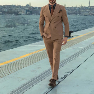 Trajes formales de doble botonadura para hombre, solapa de pico, largo regular, chaqueta de 2 piezas, pantalones, trajes, blazer a medida, ropa masculina, Terno