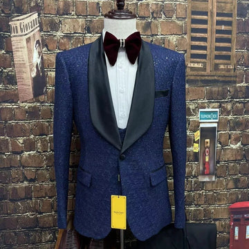 Costume formel à fleurs pour homme, smoking de mariage, trois pièces, robe de soirée noire, coupe ajustée, élégant, costume pour homme