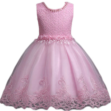 Robe de demoiselle d'honneur rose sans manches en dentelle avec jupe en tulle et broderie florale