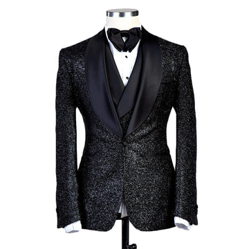 Glitter Black Sequins men Suits Groom Wear Wedding Blazer Tuxedos Formal Business Prom Pants Coat Jacket 3 Pieces