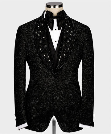 Glitter Crystal Wedding Party Suits For Men Shawl Lapel Casual Chic Tuxedo Blazer Prom 2Piece Jacket Pants Costume Homme