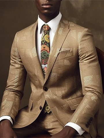 Gold Dark Flower 3D Men's Business Casual Suit Office Dress Prom Party Men's Formal Suit