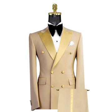 Trajes de hombre dorados de 2 piezas, blazer, pantalones de pana, esmoquin cruzado, solapa moderna, para boda, formal, trabajo, graduación, informal, a medida.