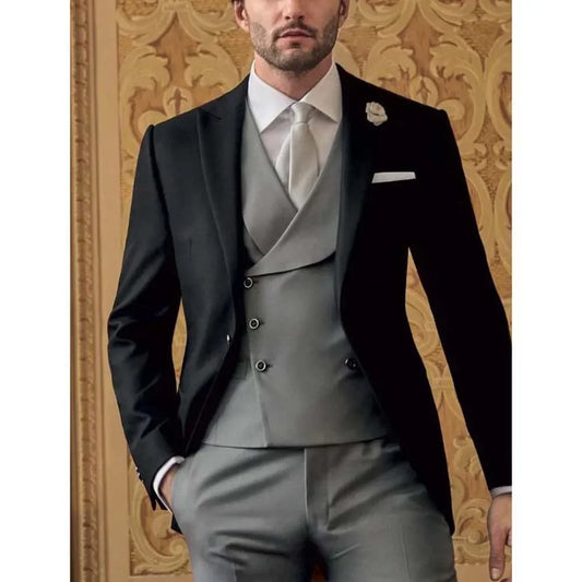 Precioso traje de 3 piezas con solapa de pico para hombre, formal, informal, para negocios, para novio, boda, esmoquin, traje ajustado (blazer, chaleco y pantalones)