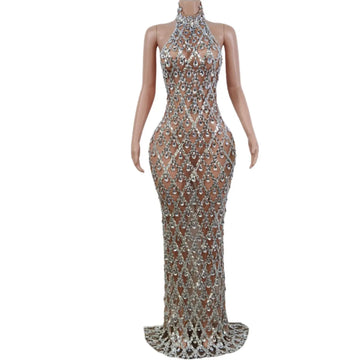 Gorgeous Silver Mermaid Dress Bodycon Halter Sleeveless Ballroom Evening Festival Clothing Prom Special Ocassion Show