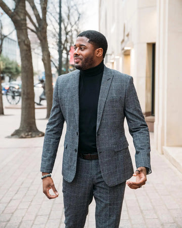 Traje de hombre a cuadros grises, corte entallado, conjunto de blazer para hombre, esmoquin de fiesta, chaqueta y pantalón con solapa de pico, para boda y novio