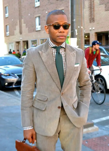 Traje informal de pana gris para hombre, traje de negocios con solapa de pico de 2 botones, para cena formal de boda, graduación, chaqueta y pantalones a medida.