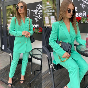 Esmoquin cruzado verde para mujer, ideal para bodas, ocasiones especiales, para invitados de fiesta, de noche, formal, a medida (chaqueta y pantalón)