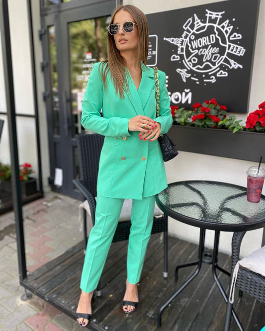 Smoking croisé vert pour femme, tenue de soirée, de mariage, de loisirs, sur mesure, avec pantalon (veste et pantalon)