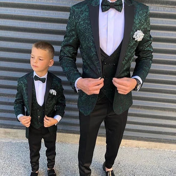 Costume 3 pièces vert Seuqins pour homme, coupe slim, smoking de mariage, revers pointus, blazer formel, costume de bal pour enfant, veste + pantalon + gilet