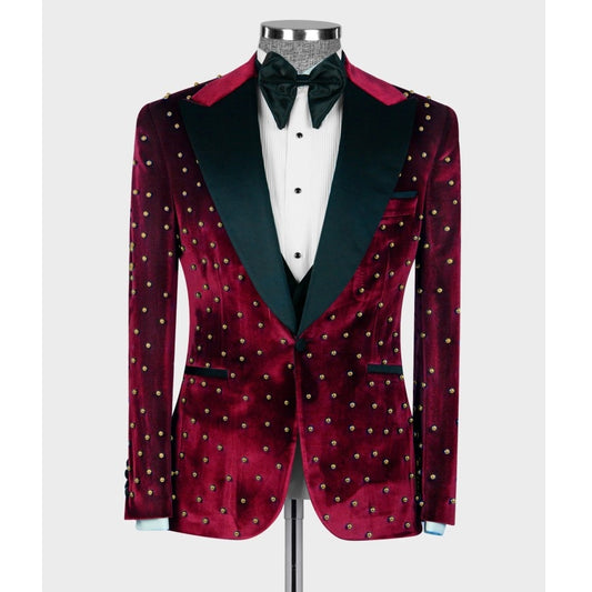 Traje de novio de terciopelo con solapa, 3 piezas, de lujo, para boda, entallado, para fiesta de graduación, esmoquin, chaqueta, chaleco y pantalones, conjuntos de blazer.