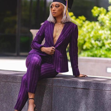 New Arrival Purple Stripe Women Pants Suits for Wedding Mother of The Bride Suit Ladies Evening Party Tuxedos Formal 2 Pieces