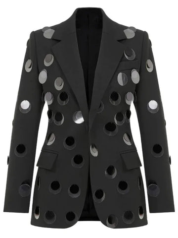Chic Women's Sequin Blazer with Eye-Catching Cutouts – Stylish Single Button Design for Trendsetters