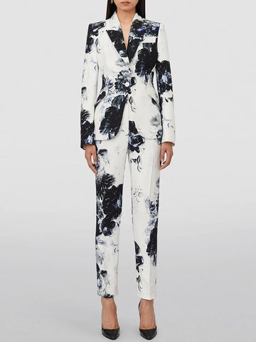 Elegant Floral Print Women's Blazer and Pencil Pants Set – Chic 2-Piece Suit for Stylish Occasions