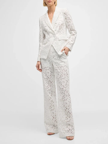 Ensemble 2 pièces blazer et pantalon en dentelle fine pour femme, style estival