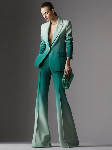 Conjunto de traje para mujer, blazer con estampado de degradado de un solo botón y pantalón acampanado, 2 piezas