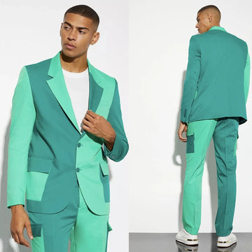 Esmoquin de boda para hombre, color verde, a juego, con solapas de pico, conjunto de chaqueta formal de negocios de 2 piezas