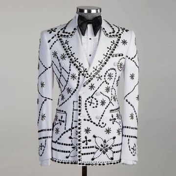 Smoking de marié fait main, ornement de bijoux noirs, blazer de bal, veste croisée grande taille, pantalon, costumes 2 pièces pour hommes