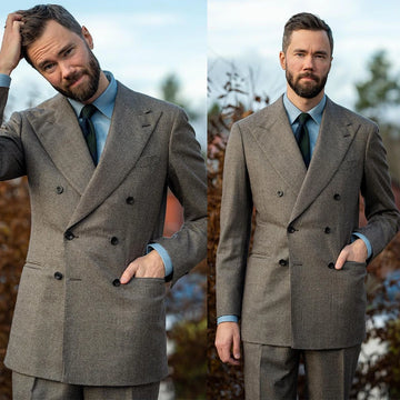 Hermoso esmoquin a cuadros para hombre, solapa con pico, doble botonadura, chaqueta, pantalones, trajes casuales de negocios vintage, conjunto de 2 piezas