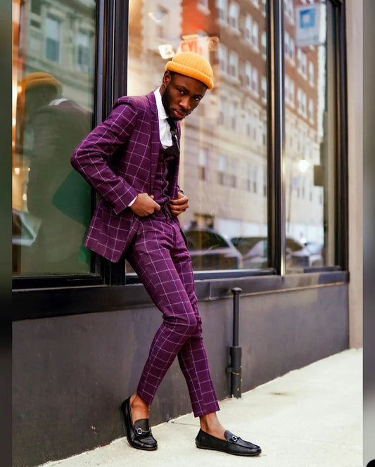 Purple 3 Pieces Blazer&Pants&Veil Wedding Tuxedos Custom Made Groom Suit Single Breasted Men Suit