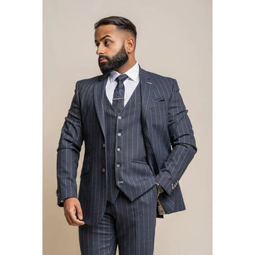 Handsome Stripes Men's Suit 3 Pieces Single Breasted Peak Lapel Set Daily Fashion Male(Blazer+Pants+Vest)