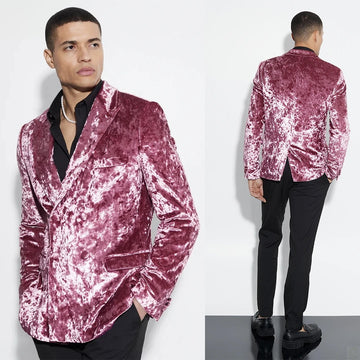 Magnifique smoking de mariage en velours à revers pointus, veste croisée pour homme, tenue de soirée formelle