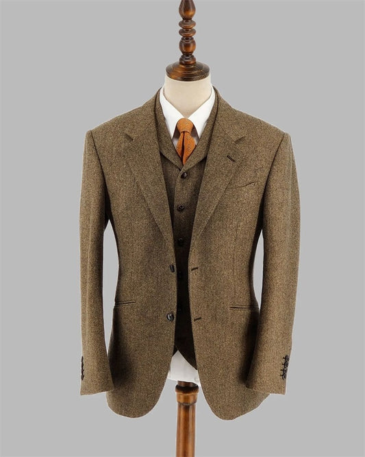 Herringbone Men Suit Set Blazer+Pants+Vest Groom Wear Wedding Tuxedo 3 Pcs Tailor-Made Prom Outfit Business Male Jacket Coat