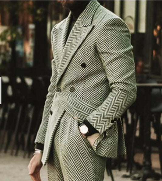 Costume homme à chevrons, coupe slim, 2 pièces, mélange de laine, croisé, smoking, formel, sur mesure, pour affaires, mariage, bal, quotidien