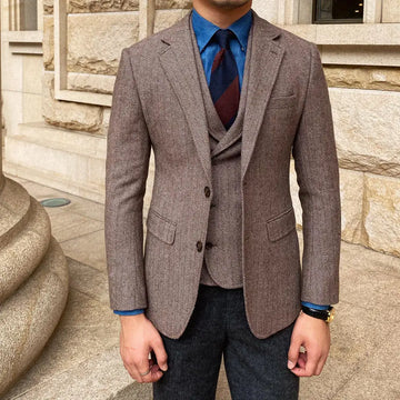 Herringbone Men Suit Tailor-Made 2 Pieces Blazer Vest Tuxedo Single Breasted BusinessModern Slim Fit Wedding Groom Prom Tailored