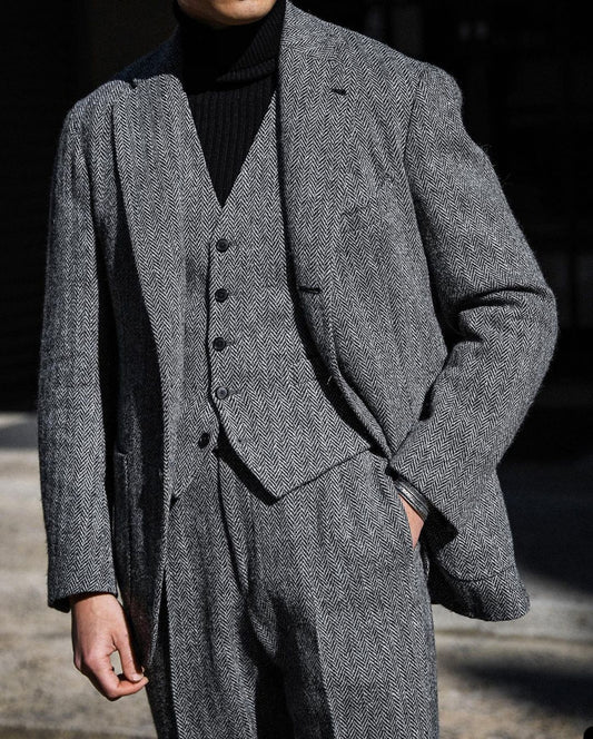 Costume 3 pièces à chevrons pour homme, blazer, gilet, pantalon, simple boutonnage, gris, pour mariage, marié, formel, travail, fête, décontracté, sur mesure