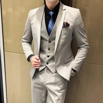 Traje de negocios para hombre (traje + chaleco + pantalón), elegante, informal, de tres piezas, de acetato.