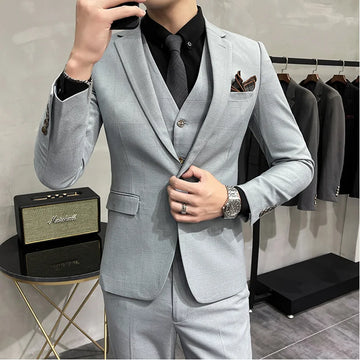 (costume + gilet + pantalon) Ensemble 3 pièces pour homme, élégant, à carreaux, coupe slim, décontracté, pour le travail et le travail