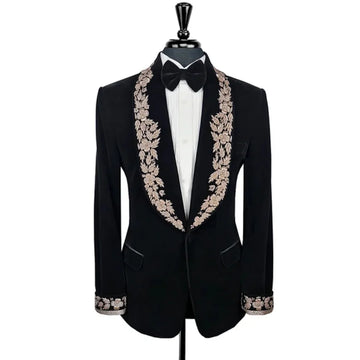 Costume de mariage luxueux en velours brodé pour homme, conçu sur mesure pour les mariés, pour les événements formels et les fêtes