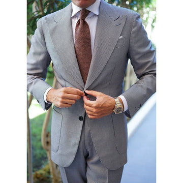Houndstooth Men Suits Slim Fashion Peak Lapel Single Breasted Outfits Bussiness Casual Wedding Tuxedo 2 Piece (Blazer+Pants)